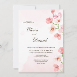 Modern Rustik Rosa Blommor Bröllopsinbjudan Inbjudningar