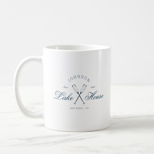 Modern Rustik Sjöhus Åror Coastal Marinblå Kaffemugg (Vänster)