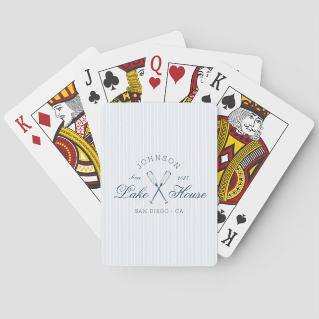 Modern Rustik Sjöstuga Åror Blå Ränder Casinokort (Baksidan)