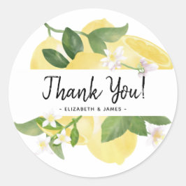 Modern Rustik Skript Tack Vattenfärg Citron Runt Klistermärke