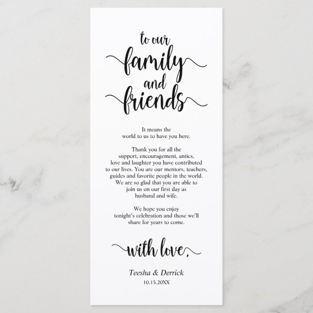 Modern Rustik, svart, Ställe-tack-kort Program (Framsida)