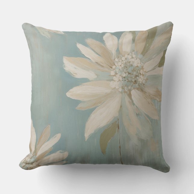Modern Rustik Teal Beige Kräm Blommig Kudde (Framsida)