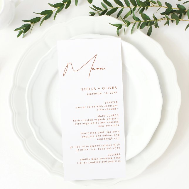 Modern Rustik Terrakotta Kalligrafi Bröllop Meny (Modern Rustic Terracotta Calligraphy Wedding Menu)