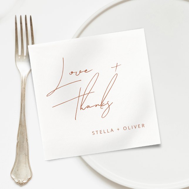 Modern Rustik Terrakotta Script Love Tacks Papper Pappersservett (Modern Rustic Terracotta Script Love Thanks Paper Napkins)