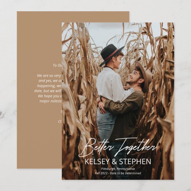 Modern Rustik Tillsammans Foto Förlovningskort Meddelande (Fram/baksida)