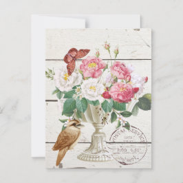 Modern rustik trä med blommor Botanisk konst Vykort