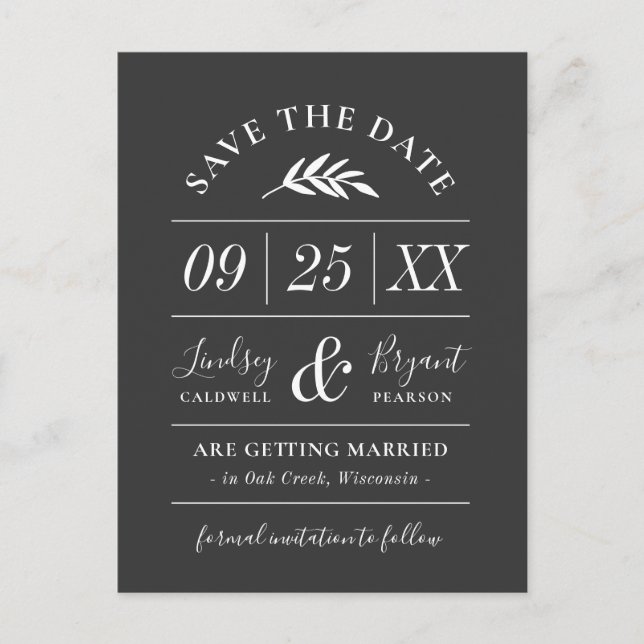 Modern Rustik Typography Photo Save the Date Meddelande Vykort (Framsida)