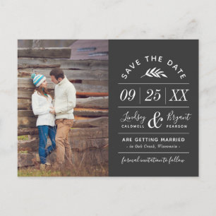 Modern Rustik Typography Photo Save the Date Meddelande Vykort