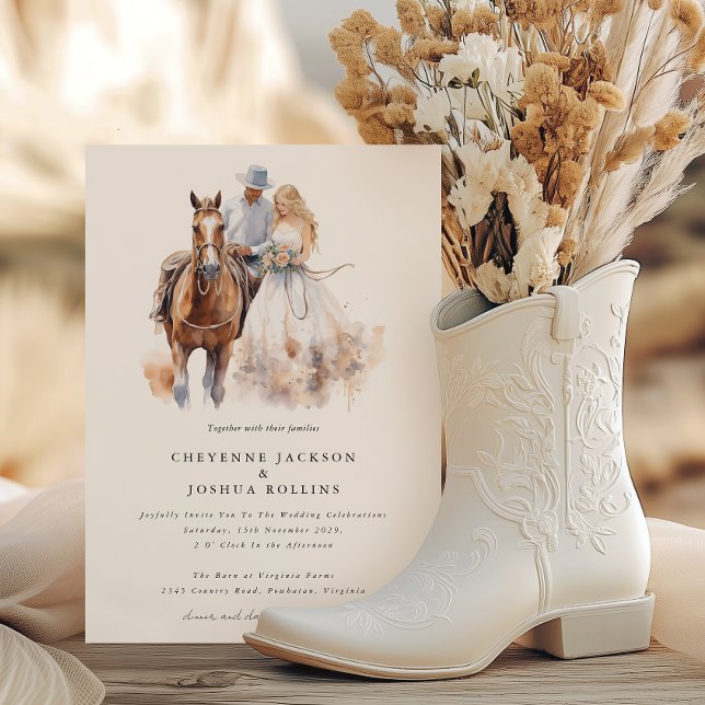 Modern Rustik Västerländsk Bröllopsinbjudan Inbjudningar (Modern Rustic Western Minimal Wedding Invitation)