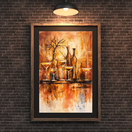Modern Rustik Vattenfärg Bar Konst Väggdekor Poster