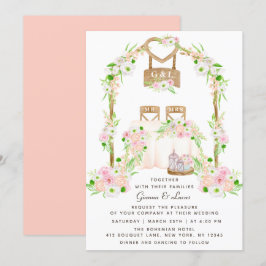 Modern Rustik Watercolor-Blommigt utomhus Bröllop Inbjudningar