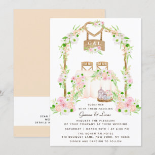 Modern Rustik Watercolor-Blommigt utomhus Bröllop Inbjudningar