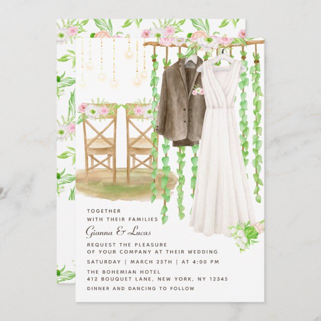 Modern Rustik Watercolor-Blommigt utomhus Bröllop Inbjudningar (Fram/baksida)