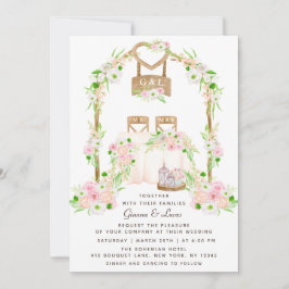 Modern Rustik Watercolor-Blommigt utomhus Bröllop Inbjudningar