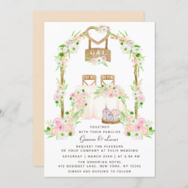 Modern Rustik Watercolor-Blommigt utomhus Bröllop Inbjudningar