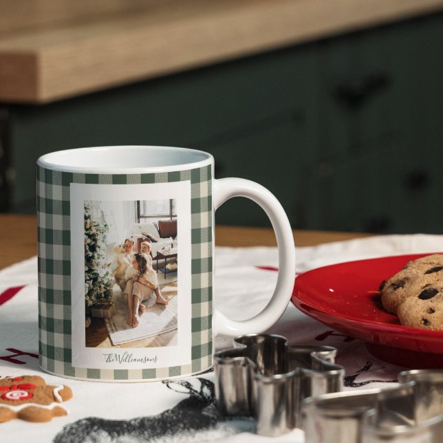 Modern rutgrön randig rustik jul fotokalender  jumbo mugg (Skapare uppladdad)