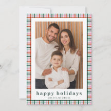 Modern Rutig Familj Foto God Jul Kort