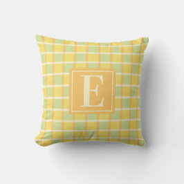 Modern Rutig Grön Gul Orange Monogram Kudde