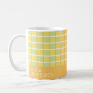 Modern Rutig Grön Gul Orange Personlig Kaffemugg