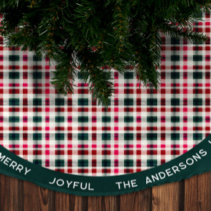 Modern Rutig Jul Glad Merry Glädjande Julgransmatta Borstad Polyester