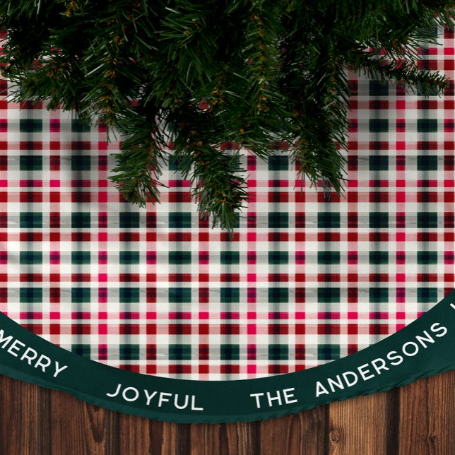 Modern Rutig Jul | Glad Merry Glädjande Julgransmatta Borstad Polyester (Skapare uppladdad)