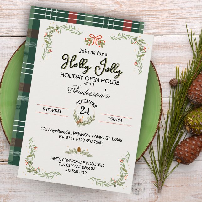 Modern Rutig Julfest Inbjudan (Elegant Modern Plaid Christmas Party Invitation)