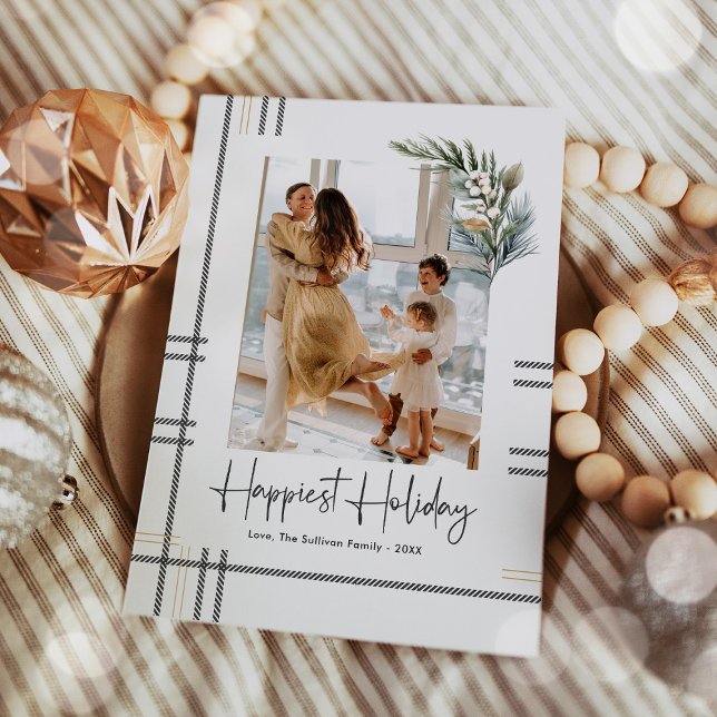 Modern Rutig Julkort med Foto (Skapare uppladdad)