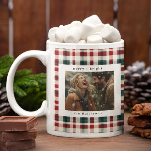 Modern Rutig Monogram Foto Jul Kaffemugg