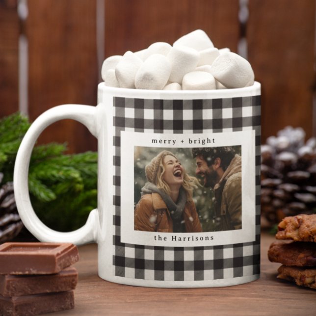 Modern Rutig Monogram Foto Jul Kaffemugg (Skapare uppladdad)