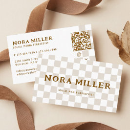Modern Rutig Mönster Retro Influencer QR-kod Visitkort