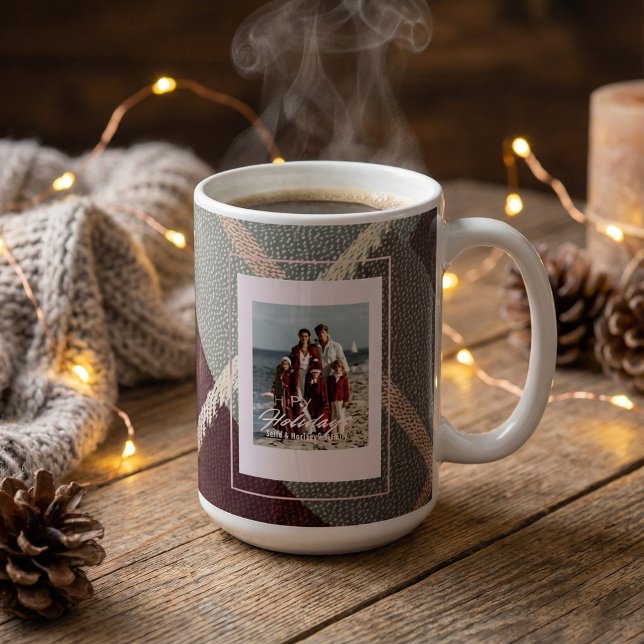 Modern Rutig Plaid Foto Jul Kaffe Mugg (Skapare uppladdad)