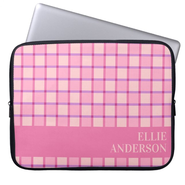 Modern Rutig Rosa Lila Personlig Laptop Fodral (Framsidan)