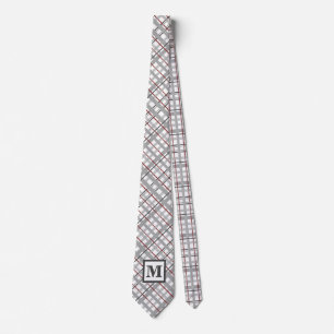 Modern {rutig Silver Grå Röd Monogram Present För Slips