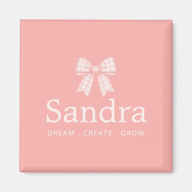 Modern Rutigt Rosa Band Namn Citat Magnet (Framsidan)
