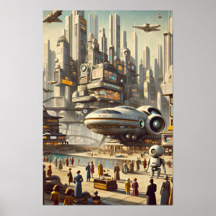 Modern rymdport i mitten av århundradet - svag Fut Poster