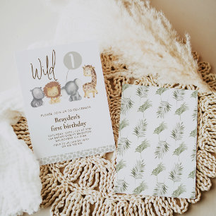 Modern Safari Animals Vild 1:a födelsedag Inbjudningar