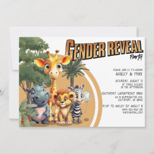 Modern Safari Cute Baby djur Gender Reveal Inbjudningar