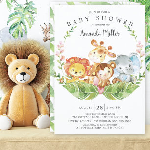Modern Safari Jungle Animals Girls Baby Shower Inbjudningar