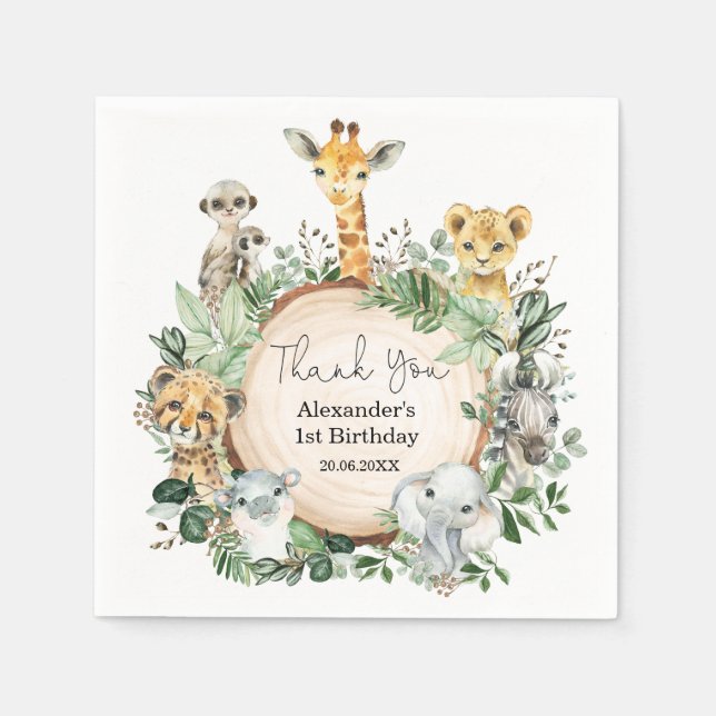 Modern Safari Vilda djur Greenery Party Pappersservett (Framsidan)