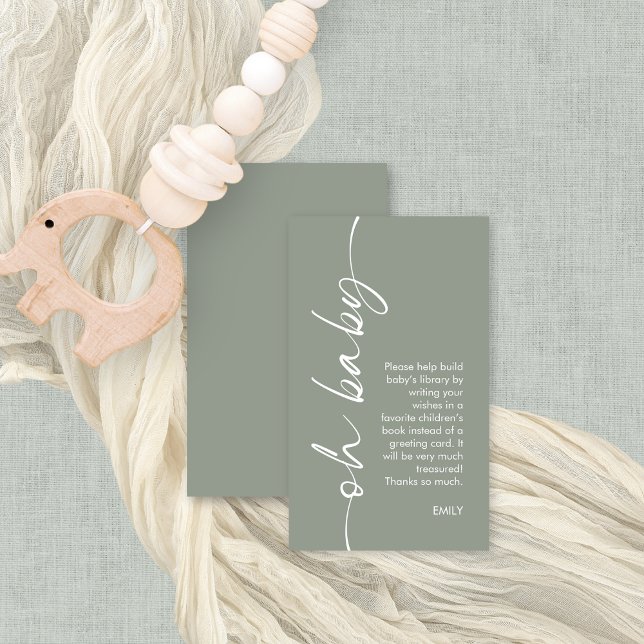 Modern Sage Bokar for Oh Baby Shower Tilläggskort (Front and back view of small books for baby enclosure card)