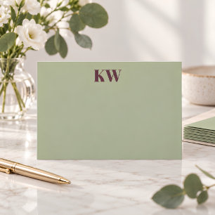 Modern Sage Burgundy Monogram Initial Personlig Tack Kort