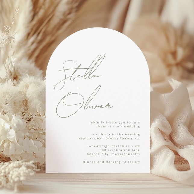 Modern Sage Calligraphy Namn with Details Bröllop Inbjudningar (Modern Sage Calligraphy Names With Details Wedding Invitation)