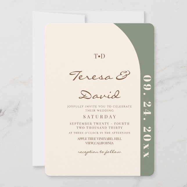 Modern Sage & Cream Boho Photo Wedding Inbjudningar (Framsida)