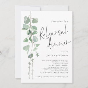 Modern Sage Eucalyptus Script Övningsmiddag Inbjudningar