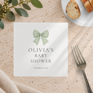 Modern Sage Gingham Bow Baby Shower Pappersservett