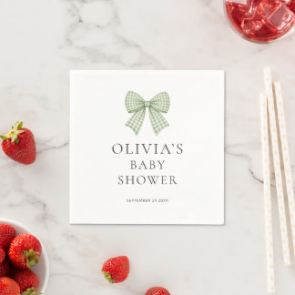 Modern Sage Gingham Bow Baby Shower  Pappersservett
