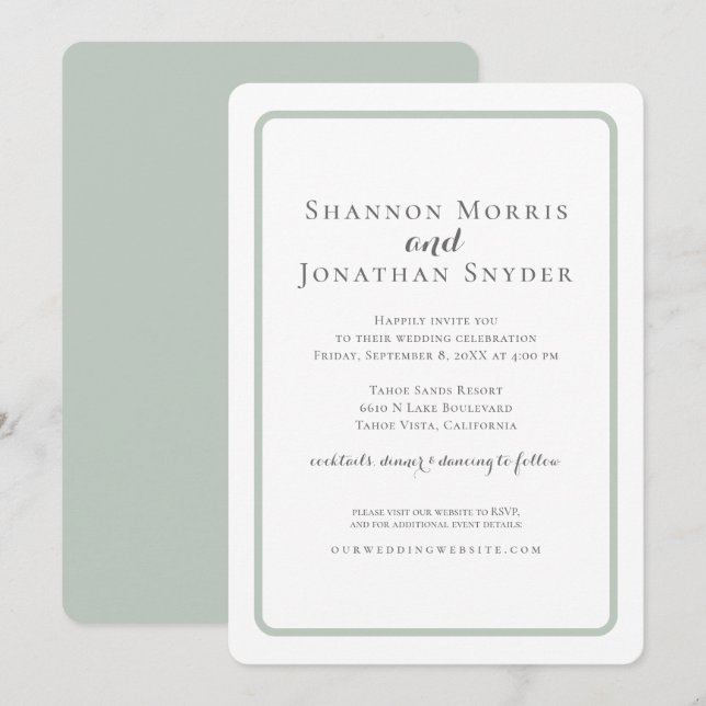 Modern Sage Gräns bröllopsinbjudan Inbjudningar (Fram/baksida)
