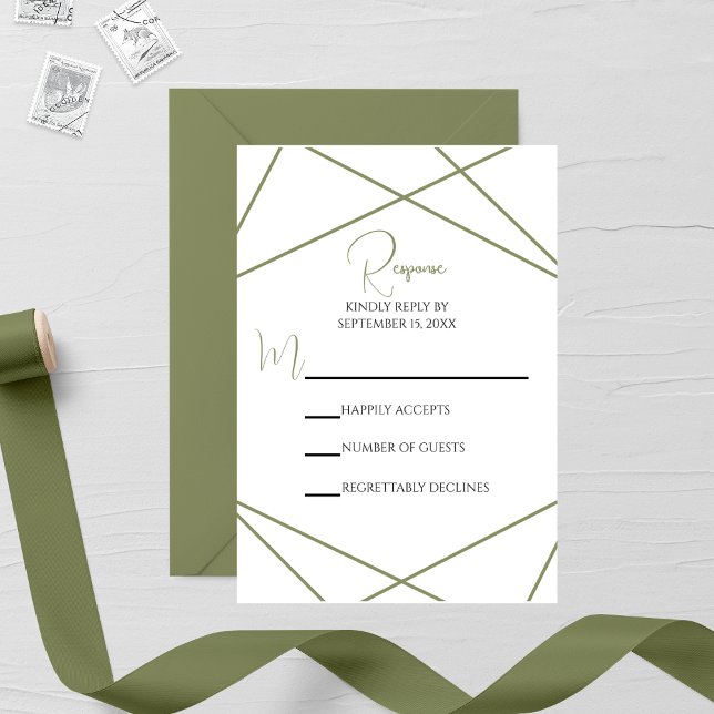 Modern Sage Green and White Geometric Wedding OSA Kort (Skapare uppladdad)