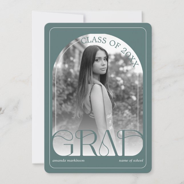Modern Sage Green Arch Graduation Announcement Meddelande (Framsida)