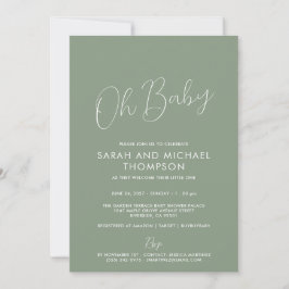 Modern Sage Green Baby Shower Elegant Script Inbjudningar